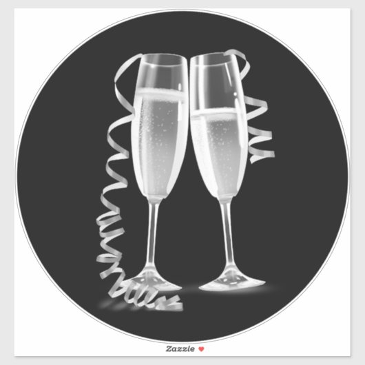Elegant Zwart Zilver Champagne Glas Stickers (Vel)