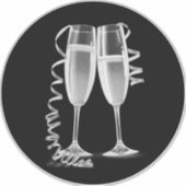 Elegant Zwart Zilver Champagne Glas Stickers (Voorkant)