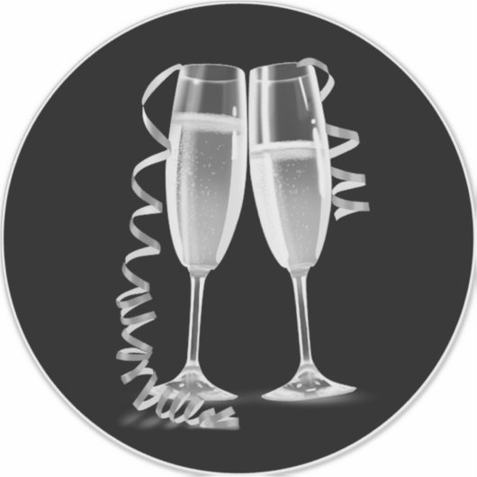 Elegant Zwart Zilver Champagne Glas Stickers (Voorkant)