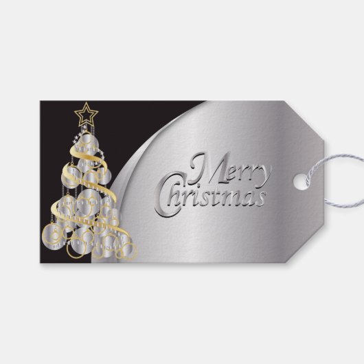 Elegant Zwart, Zilver en Gouden Kerstmis Cadeaulabel (Voorkant (Horizontaal))