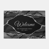 Elegant zwart zilver glitter agaat gepersonaliseer deurmat (Voorkant)