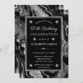 Elegant Zwart & Zilver Glitter Agate 60ste Verjaar Kaart (Voorkant / Achterkant)