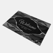 Elegant Zwart Zilver Glitter Agate Gepersonaliseer Deurmat (Schuin)