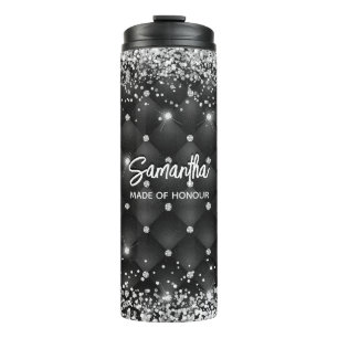 Elegant zwart zilver glitter bruidsjubileum thermosbeker