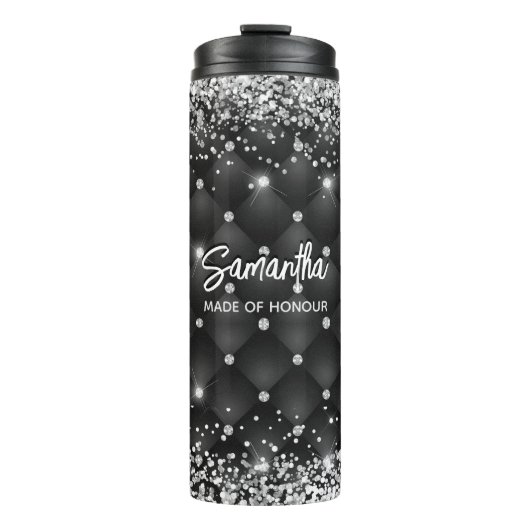 Elegant zwart zilver glitter bruidsjubileum thermosbeker (Voorkant)