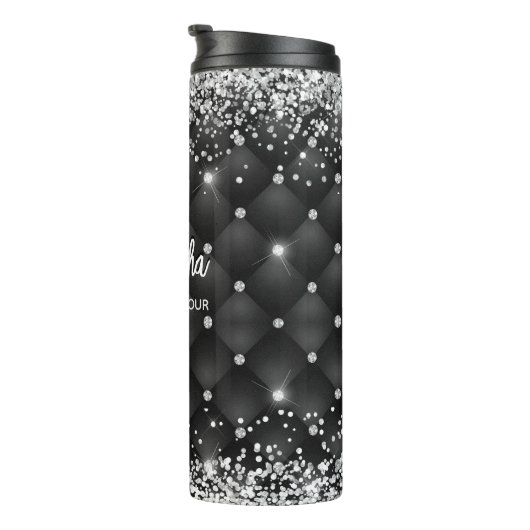 Elegant zwart zilver glitter bruidsjubileum thermosbeker (Geroteerd rechts)