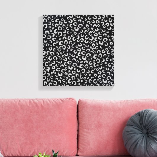 Elegant zwart zilver glitter luipaard patroon canvas afdruk (Insitu (Woonkamer))
