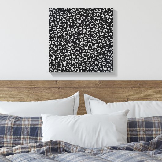 Elegant zwart zilver glitter luipaard patroon canvas afdruk (Insitu (Slaapkamer))