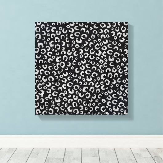 Elegant zwart zilver glitter luipaard patroon canvas afdruk (Insitu (Houten vloer))
