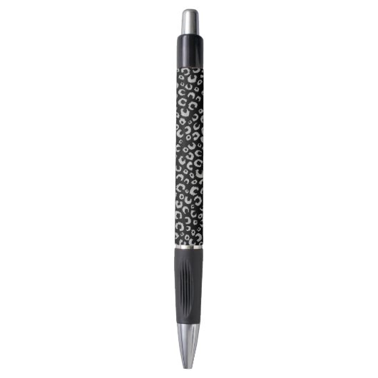 Elegant zwart zilver glitter luipaard patroon pen (Voorkant Verticaal)