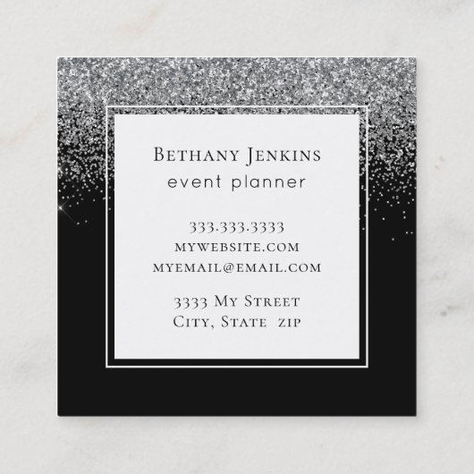 Elegant Zwart Zilver Glitter Visitekaartje (Achterkant)