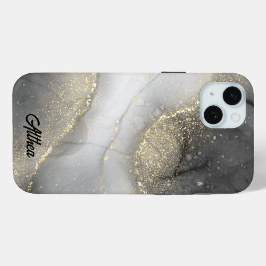 Elegant zwart zilver goud gemarmerd Case-Mate iPhone case (Achterkant (horizontaal))