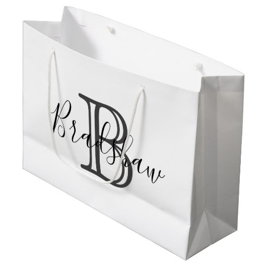 Elegant Zwart Zilver Monogram Aangepaste Naam Groot Cadeauzakje (Voorkant Gekanteld)