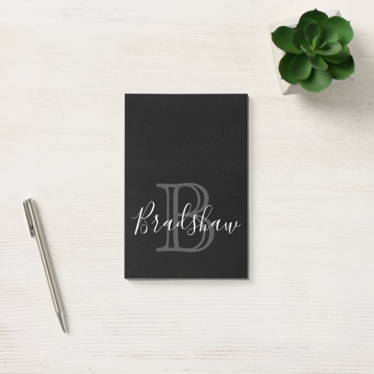 Elegant Zwart Zilver Monogram Aangepaste Naam Post-it® Notes (Kantoor)