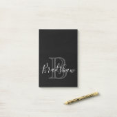 Elegant Zwart Zilver Monogram Aangepaste Naam Post-it® Notes (Op bureau)