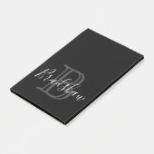 Elegant Zwart Zilver Monogram Aangepaste Naam Post-it® Notes (Schuin)