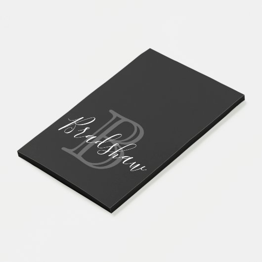 Elegant Zwart Zilver Monogram Aangepaste Naam Post-it® Notes (Schuin)