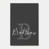 Elegant Zwart Zilver Monogram Aangepaste Naam Post-it® Notes (Voorkant)