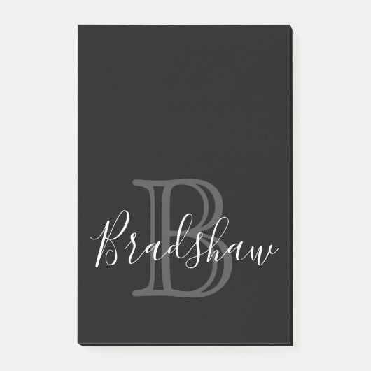 Elegant Zwart Zilver Monogram Aangepaste Naam Post-it® Notes (Voorkant)