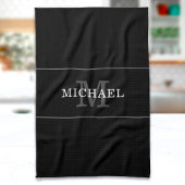 Elegant Zwart Zilver Monogram Aangepaste Naam Theedoek
