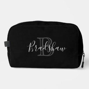 Elegant Zwart Zilver Monogram Aangepaste Naam Toilettasje