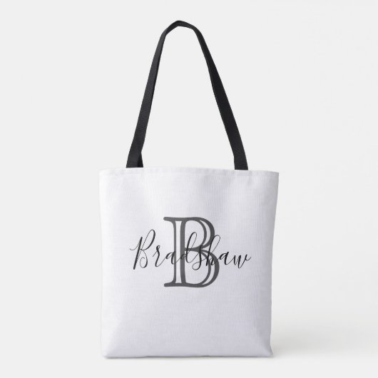 Elegant Zwart Zilver Monogram Aangepaste Naam Tote Bag (Achterkant)