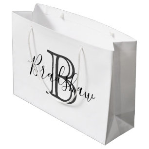 Elegant Zwart Zilver Monogram Aangepaste Naam Verj Groot Cadeauzakje