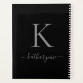 Elegant Zwart Zilver Monogram Naam Planner (Achterkant)