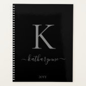 Elegant Zwart Zilver Monogram Naam Planner (Voorkant)