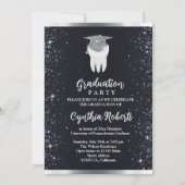 Elegant Zwart Zilver Sparkle Tandheelkundig Afstud Kaart (Voorkant)