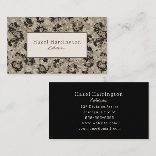 Elegant Zwart Zilver Visitekaartje Abstracte Bloem (Voorkant / Achterkant)