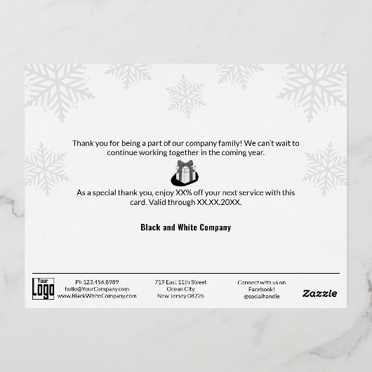 Elegant Zwart Zilver Winter Sneeuwvlok Business Folie Feestdagen Briefkaart (Achterkant)