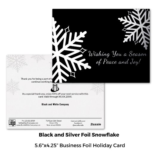 Elegant Zwart Zilver Winter Sneeuwvlok Business Folie Feestdagen Briefkaart