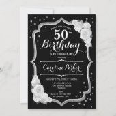 Elegant Zwart Zilver Wit Foto 50e Verjaardag Kaart (Voorkant)