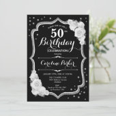 Elegant Zwart Zilver Wit Foto 50e Verjaardag Kaart (Staand voorkant)