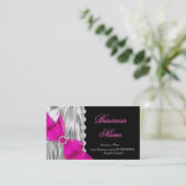 Elegant Zwart Zilver Zijde Hot Pink Bow Visitekaartje (Staand voorkant)