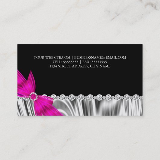 Elegant Zwart Zilver Zijde Hot Pink Bow Visitekaartje (Achterkant)