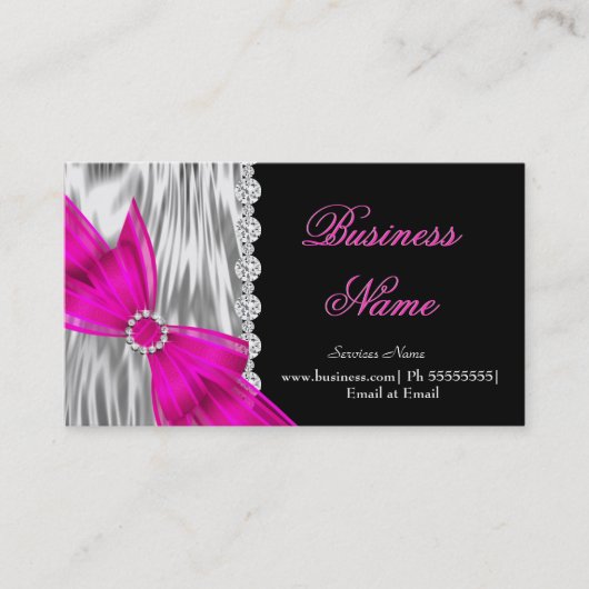 Elegant Zwart Zilver Zijde Hot Pink Bow Visitekaartje (Voorkant)