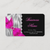 Elegant Zwart Zilver Zijde Hot Pink Bow Visitekaartje (Voorkant)