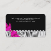 Elegant Zwart Zilver Zijde Hot Pink Bow Visitekaartje (Achterkant)
