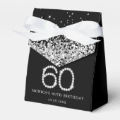 Elegant Zwart Zilveren Diamanten 60ste Verjaardag Bedankdoosjes (Voorkant Zijde)