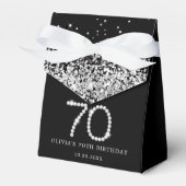 Elegant Zwart Zilveren Diamanten 70ste Verjaardag Bedankdoosjes (Voorkant Zijde)