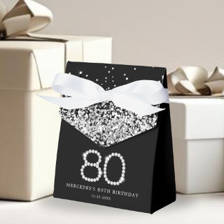 Elegant Zwart Zilveren Diamanten 80ste Verjaardag Bedankdoosjes