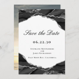 Elegant zwart zilveren folie agaat bruiloft foto save the date