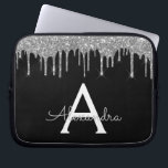 Elegant zwart zilveren glitter Sparkle Monogram Laptop Sleeve<br><div class="desc">Zwart en Zilver Faux Dripping Modern en Elegant Girly Glitter en Sparkle Elegant Monogram Hoesje. Dit hoesje kan worden aangepast om uw initiaal en voornaam op te nemen.</div>