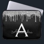 Elegant zwart zilveren glitter Sparkle Monogram Laptop Sleeve<br><div class="desc">Zwart en Zilver Faux Dripping Modern en Elegant Girly Glitter en Sparkle Elegant Monogram Hoesje. Dit hoesje kan worden aangepast om uw initiaal en voornaam op te nemen.</div>
