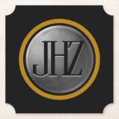 Elegant zwart zilvergoud Monogram Onderzetter (Voorkant)