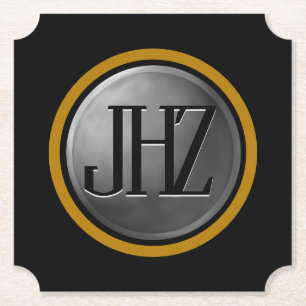 Elegant zwart zilvergoud Monogram Onderzetter