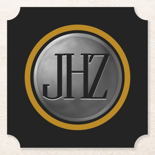 Elegant zwart zilvergoud Monogram Onderzetter (Voorkant)