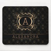 Elegant Zwart & Zilvergrijs Barok Bloemen Lijst Muismat (Voorkant)